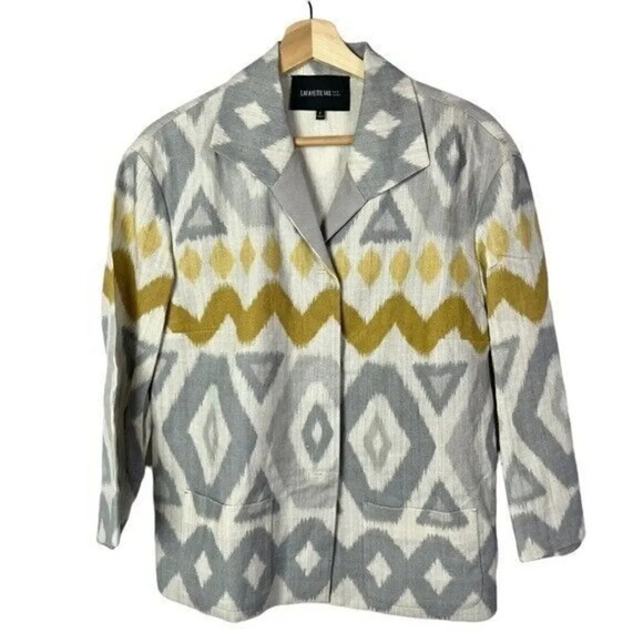 Lafayette 148 Gray & Yellow Geometric Print Woven Blazer Jacket 2 - Picture 1 of 5